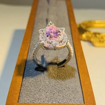 Solid 18K Aur 2ct roz Moissanite Inel cu Diamant de culoare D VVS Cu certificat național 045