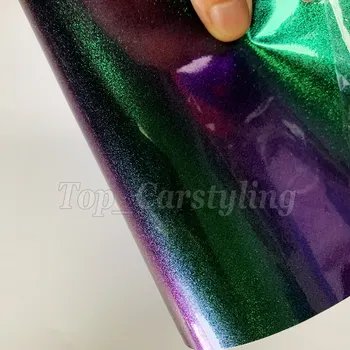 Glitter, Luciu Perlat Cameleon Vinil Verde la violet tura acoperind Autocolant Auto Bubble Gratuit Dimensiune: 1.52x20m/rola
