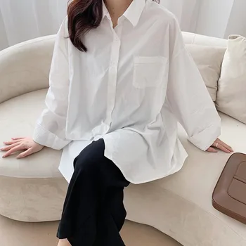 2020 Toamna Femei Casual Plus Dimensiune Bluza pentru Femei Cămăși Lungi Solide Tricouri coreean Topuri de Moda Bumbac Doamna Haine Blusas 10359