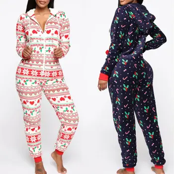 Femei Cu Maneci Lungi Cu Fermoar Hanorac Cu Maneca Lunga Moale Pijamale Cald Pijamale Crăciun Moș Sleepwear Xmas Hoodie Lungă Pijamale