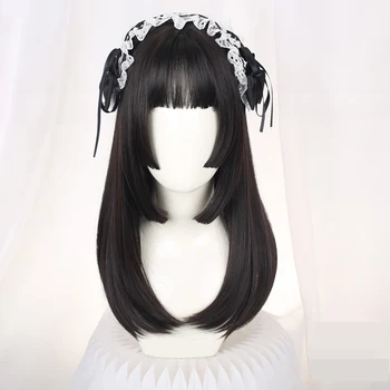 Japonia Stil Minunat Lolita Cosplay Peruci de Înaltă temperatură Fibra Par Sintetic Negru Lung Natural Parul Drept + liber păr capac