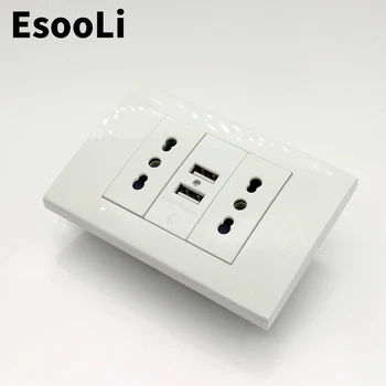 EsooLi 16A Usb de Perete Priza de curent Priza Dubla italiană / Chile Priza cu Usb 1000mA USB Port Încărcător pentru Mobil 118mm*80mm
