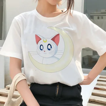 Femeile Harajuku Vara cu Maneci Scurte Haine Sailor Moon Amuzant de sex Feminin de Moda T-shirt ' 90 Fete Drăguț Ulzzang de Desene animate Pisica Tricou