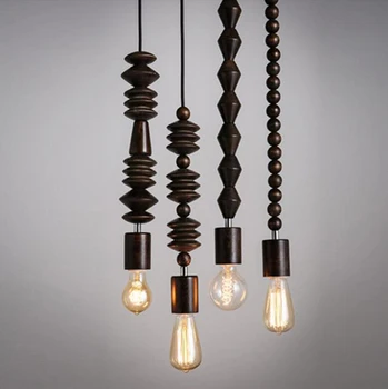 Stil Retro din lemn de Stejar lampă de pandantiv Vintage 100cm cablu geometrice margele șir droplight interioară corp de iluminat