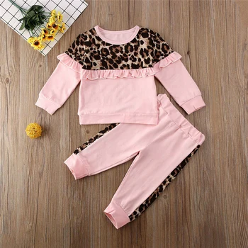 Moda Nou-născut Infantil Fete pentru Copii Haine Leopard T-shirt, Blaturi+pantaloni Jambiere Tinutele Set 2-6 Ani