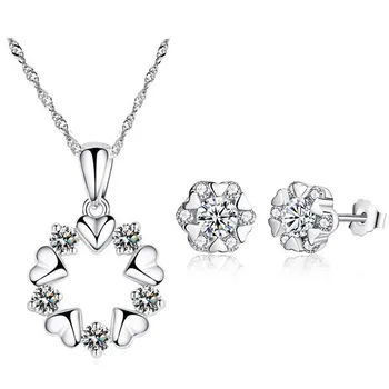 Cadou minunat de flori cerc inima pedant zircon pandantiv colier cercei Moda jewelryets soția prietena cadou