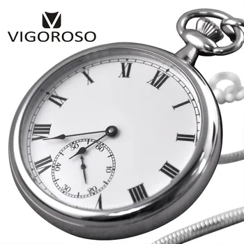 VIGOROSO Impermeabil de Lux Buna Inoxidabil Complet din Oțel Mecanice Ceas de Buzunar Vânt Sub-dial Schelet Ceas Antic de Epocă