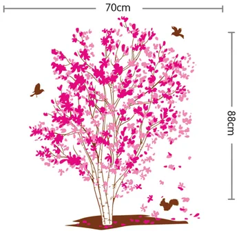 Mare de Flori Roz Copac Autocolante de Perete Păsări pentru Living Home Decor Dormitor cu Usa de la Baie Autocolante Impermeabil Arta Autocolante PVC
