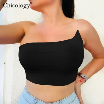 Chicology transparent pe un umăr cultură camis top sexy rochie fără mâneci scurte streetwear femei 2020 summer party festival de club haine