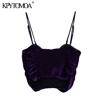 KPYTOMOA Femei 2021 Sexy Modă Plisate Catifea Trunchiate Topuri Rezervor de Epocă Spate Elastic Bretele Detașabile de sex Feminin Camis Mujer