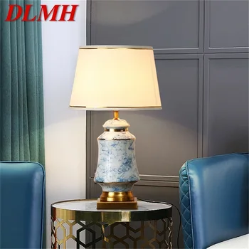DLMH Ceramice Lămpi de Masă Albastru Alama Birou Modern de Lumină Dimmer de Lux, Țesături Decorative pentru Casa Living Sufragerie Dormitor