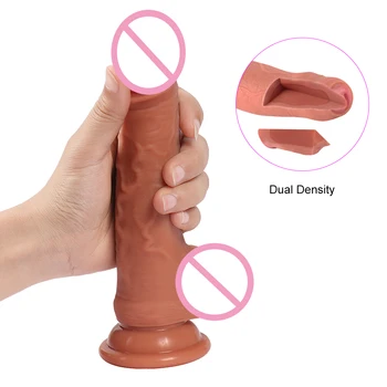 Moale Dublu de Silicon Dual layer Realist Penis Artificial sex Masculin Penisului Penis Pussy Plug Masaj jucarii Sexuale pentru Femei Masturbator