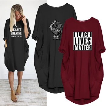 BLM 2020 Femei Rochie de Toamna cu Maneci Lungi Negru Viețile Contează Protest Casual O de Gât Buzunar Vrac Plus Dimensiune 5XL Vestidos Femme Halat