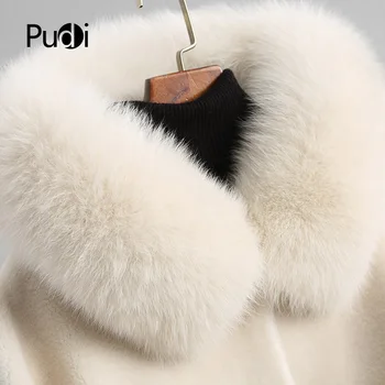 PUDI femei cald iarna autentic lână blană cu real vulpe guler de blana doamna sacou haina peste dimensiunea haina Plus dimensiune A18053