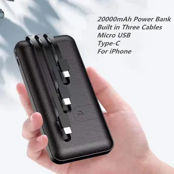 New Power Bank 20000mah Construit în 3 Cabluri Pentru iPhone 8 X Samsung Xiaomi 2.1 O încărcare Rapidă Încărcător Portabil Powerbank Poverbank