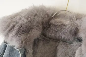 Autentic haină de blană de Moda Cald Real haină de Blană de Vulpe + Real Păr de Iepure Linie de Denim Sacou Feminin ciubuc Gros de Blană sacou F1725