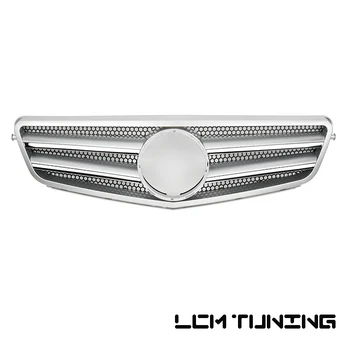 Silver/Chrome Bara Fata Grila de Curse Pentru Pentru Mercedes-Benz C-class W204 06 07 08 09 10 11 12 13 cu Emblema