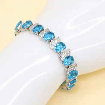 Albastru Set de Bijuterii de Moda pentru Femei Inel de Înaltă Calitate, Frumos Rotund Bagheta Formă Cubic Zirconia Colier Cercei Pandantiv
