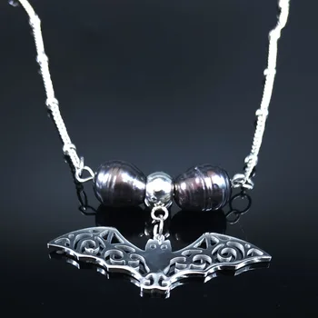 Moda Goth Bat Perle de apă Dulce din Oțel Inoxidabil Colier pentru Femei de Culoare de Argint Coliere & Pandantive Bijuterii bisuteria N20118