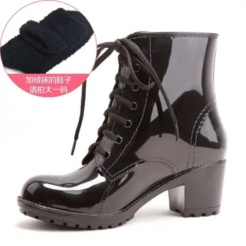 Femei Glezna Cizme de Ploaie de Toamnă Oxford Pantofi Simplu Femeie Rochie cu Fermoar Pantof Formal OL Tocuri inalte Doamna Negru Încălțăminte 2019