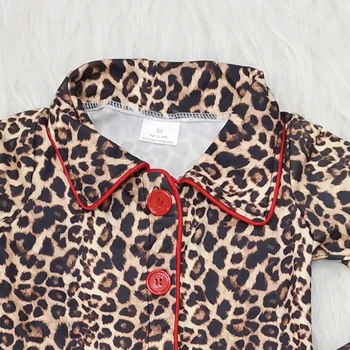 Fete pentru copii haine de copil maneca lunga zburli design butoane rosii leopard de imprimare copii Îndrăgostiților pijamale seturi de pijamale