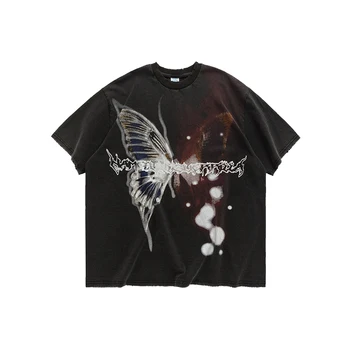 SODAWATER Femeie tricou Vrac se Potrivi Cu Fluture de Imprimare Fete O-gât Rupt Hip-Hop cu Maneci Scurte T-shirt Femei Streetwear 1292S20