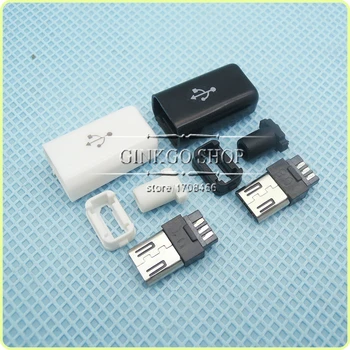 200sets/lot 4-în-1 Micro USB conector Jack plug de sex masculin,Conector Micro USB Coada de Încărcare plug de sex masculin,culoare alb si negru