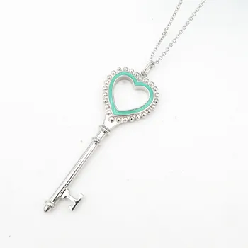 1:1 Classic silver ms S925 în formă de inimă cheie smalț albastru pandantiv colier bijuterii, cadouri de vacanță