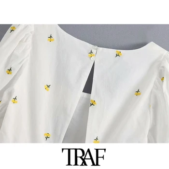 TRAF Femei Dulce Moda Broderii Florale Decupate Bluze Vintage Trage de Maneca Inapoi Papion Femei Tricouri Topuri Chic