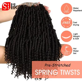24 Rădăcini/Pachet Pre-curbat Croșetat Spring Hair Twist 12 inch Întins Răsturnări de situație Împletirea Părului, Păr Sintetic Pentru Impletituri