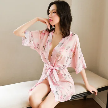 Stil japonez Kimono Rochie pentru Femeia Sexy Transparent Yukata Florale Imprimate Sleepwear Oriental Șifon cămașă de noapte Sexy Halat de baie