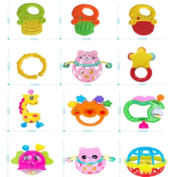 12pcs Copilul teether Rattle Animale Desene animate Mesteca Calma Suzeta Puzzle Gantera Jucărie pentru Sugari Devreme Jucărie de Învățământ 3L