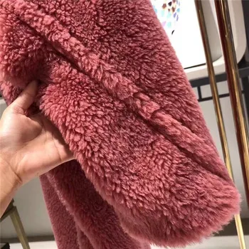Iarnă Adevărată Haină de Blană de Urs de Pluș Maro Fleece Jachete de Moda pentru Femei Costum de Guler Alpaca Palton Lung Cald Hanorac