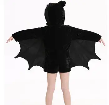 Copil Fete Negru Costum De Liliac Halloween Cu Gluga, Salopeta Romper Cosplay Costum Cu Aripi Urechi Ciorapi Pentru Copii Fete Adolescente