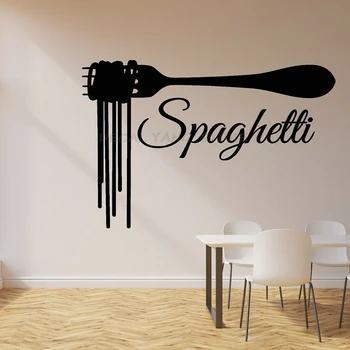 Vinil De Perete Decal Spaghete Furculita Paste Restaurant Italian Decor Interior Geam Autocolante Furculita Murală Franceză Arta De Perete 1512