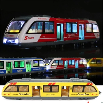 1:64 Magnetic Trage Înapoi Aliaj Conectat Metrou Tren Cale Aliaj Model Jucării De Sunet Și Lumină, Mașină De Colecție
