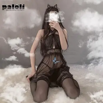 Paloli Lenjerie Sexy Transparent Femei Sexy Lace Solid Bowknot Lenjerie Plasă De Ispită Kawaii Drăguț Sex Halter Sleepwear
