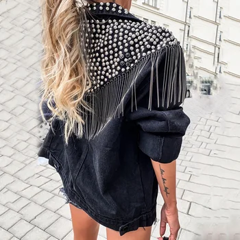 Canaf Nit Jacheta Denim Femei Topuri de Toamnă de Primăvară Neagră Rece Uza Jachete Streetwear Punk 2019 Moda cu Maneci Lungi Vrac XL