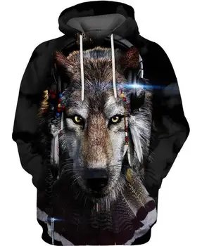 Trib nativ Wolf 3D Hanorace/jachete Tee Bărbați Femei de Moda Noua cu Gluga de iarna cu Maneca Lunga streetwear Pulover Stil-aj1