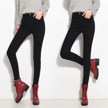 Streetwear negru îngroșarea catifea cu Talie Înaltă Cald Blugi Pentru Femei de Iarnă caldă Pantaloni din Denim Jean 2020 Doamnelor Pantaloni Pantaloni Cald