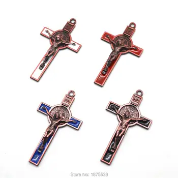 St Benedict Crucifix Vechi De Tinichea Albastru Roșu Alb Negru Culori