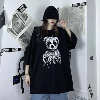 2020 Vara Noi Harajuku Femei T-shirt Seria Gothic Întuneric Urs de Imprimare Doamnelor T-shirt Streetwear Vrac Bărbați Și Femei T-shirt