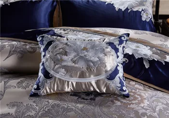 Albastru, Argint, Mătase Bumbac Satinat Jacquard Chinezesc de Lux, Set de lenjerie de Pat Queen King size Set de lenjerie de Pat lenjerie de Pat/Set Răspândirea Carpetă Acopere