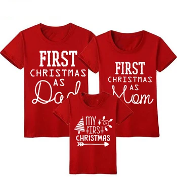 1buc Primul Crăciun Ca Tata Mama T-shirt Familia Amuzant de Potrivire de Crăciun Tricou Mami Tati Copilul Maneca Scurta Rosu Tricou Haine