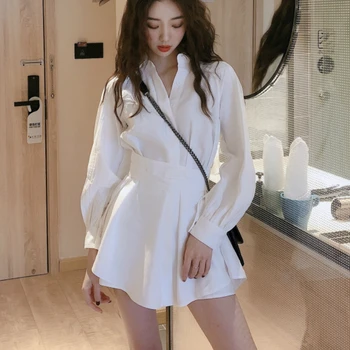Femei Seturi de petrecere a timpului Liber Solide cu Maneci Lungi Guler de Turn-down Haine Mini Plisată Shorts Stil coreean Sexy, Elegante, de zi cu Zi Streetwear Noi