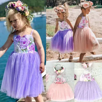 Copilul Florale Rochie Tutu Fetițe Dulci Copii Printesa De Ziua Petrecerea De Nunta Tul Copii Rochie De Vară Pe Plajă Sundress