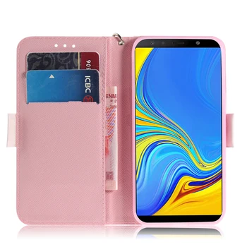 3D Pisici din Piele de Caz Magnetic Flip Wallet Moale TPU Telefon cu Capac de Silicon Hull Shell Coque Fundas pentru Samsung Galaxy A7 2018 A750