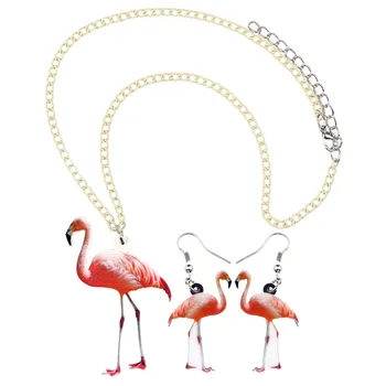 Bonsny Acrilice Seturi De Bijuterii Pasarea Flamingo Cravată Colier Cercei Moda Animal Pandantiv Pentru Femei Și Fete Cadou Decor