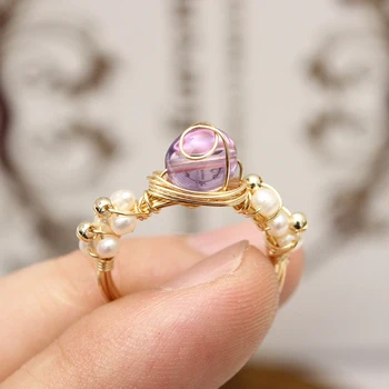 Aur de 14K de sex Feminin Vintage Perle Naturale Inele Opal Degetul Accesorii de Culoare aurie Multi Stiluri Originale Piatra Floral pentru Femei Inel