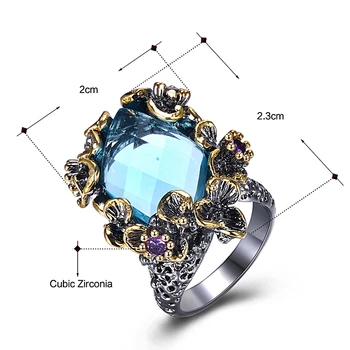 Fantastic de mare dreptunghi albastru de cristal inele bijuterii trendy negru placat cu rapid de transport maritim de înaltă calitate bijuterii inel mare de flori